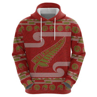 New Zealand Christmas Hoodie Meri Kirihimete Silver Fern Knit Style Green Color - Polynesian Pride