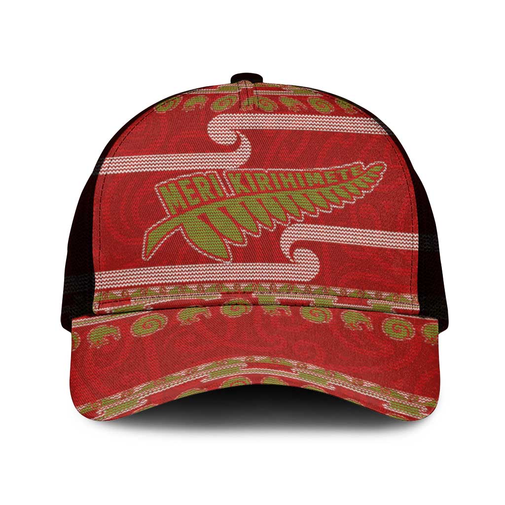 New Zealand Christmas Mesh Trucker Cap Meri Kirihimete Silver Fern Knit Style Green Color - Polynesian Pride