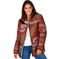 New Zealand Christmas Padded Jacket Meri Kirihimete Silver Fern Knit Style Green Color - Polynesian Pride