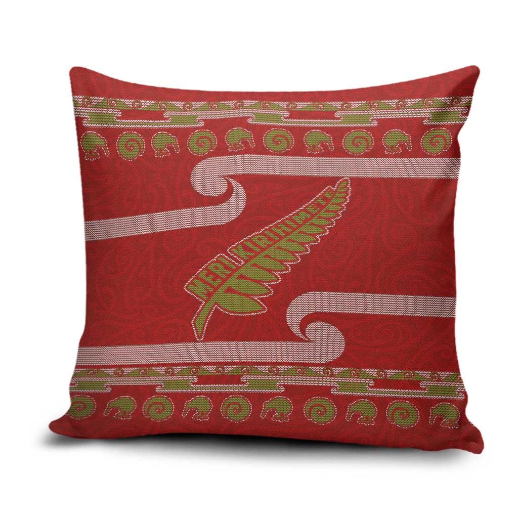 New Zealand Christmas Pillow Cover Meri Kirihimete Silver Fern Knit Style Green Color - Polynesian Pride