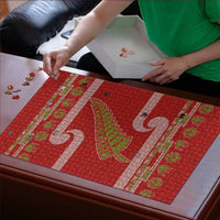 New Zealand Christmas Puzzle Meri Kirihimete Silver Fern Knit Style Green Color - Polynesian Pride