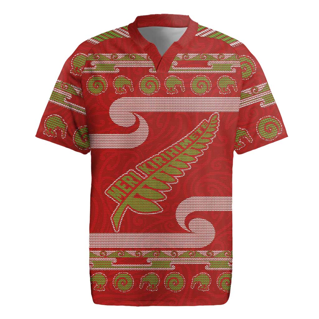 New Zealand Christmas Rugby Jersey Meri Kirihimete Silver Fern Knit Style Green Color - Polynesian Pride