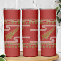 New Zealand Christmas Skinny Tumbler Meri Kirihimete Silver Fern Knit Style Green Color - Polynesian Pride