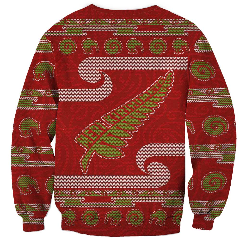 New Zealand Christmas Sweatshirt Meri Kirihimete Silver Fern Knit Style Green Color - Polynesian Pride