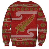 New Zealand Christmas Sweatshirt Meri Kirihimete Silver Fern Knit Style Green Color - Polynesian Pride