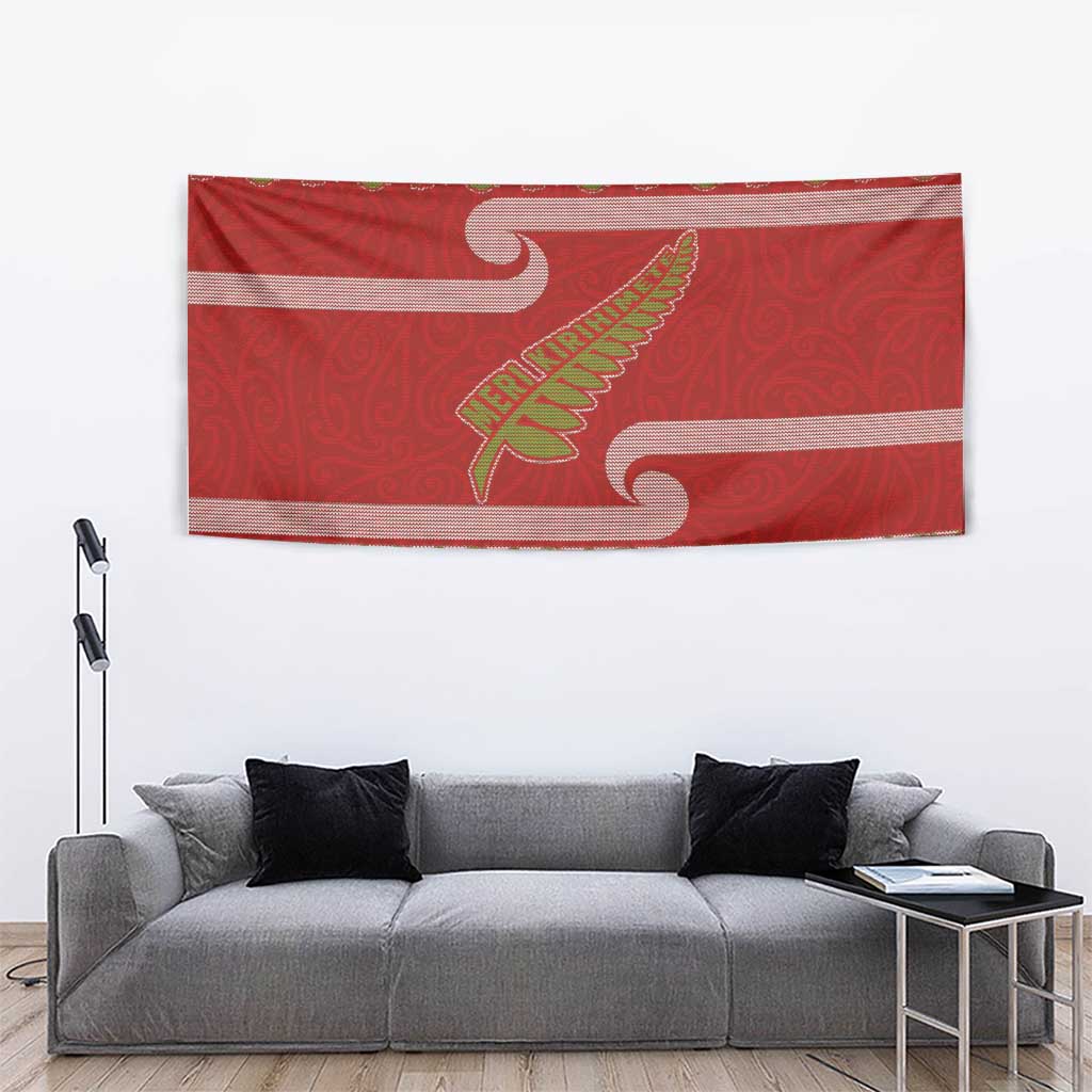New Zealand Christmas Tapestry Meri Kirihimete Silver Fern Knit Style Green Color - Polynesian Pride