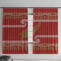 New Zealand Christmas Window Curtain Meri Kirihimete Silver Fern Knit Style Green Color - Polynesian Pride