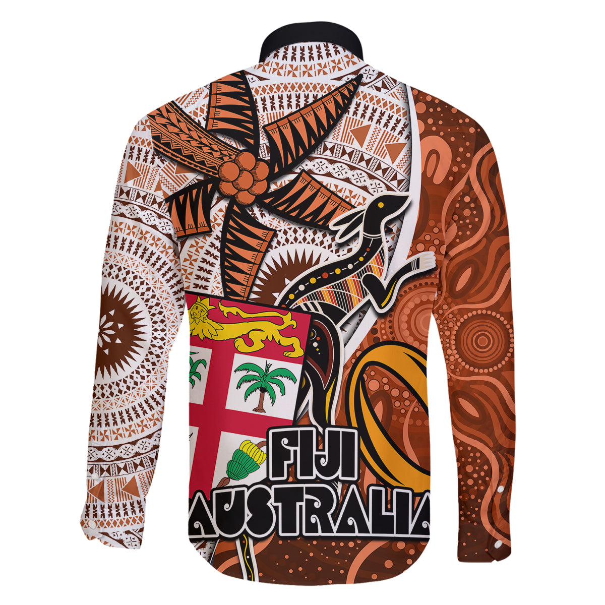 fiji-australia-rugby-family-matching-off-shoulder-maxi-dress-and-hawaiian-shirt-kangaroo-and-palm-tree-orange-tapa-pattern-mix-aboriginal
