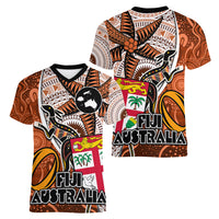 fiji-australia-rugby-women-v-neck-t-shirt-kangaroo-and-palm-tree-orange-tapa-pattern-mix-aboriginal