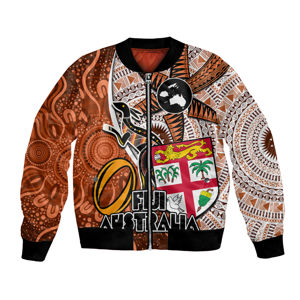 personalised-fiji-australia-rugby-bomber-jacket-kangaroo-and-palm-tree-orange-tapa-pattern-mix-aboriginal