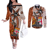 personalised-fiji-australia-rugby-couples-matching-off-the-shoulder-long-sleeve-dress-and-long-sleeve-button-shirts-kangaroo-and-palm-tree-orange-tapa-pattern-mix-aboriginal