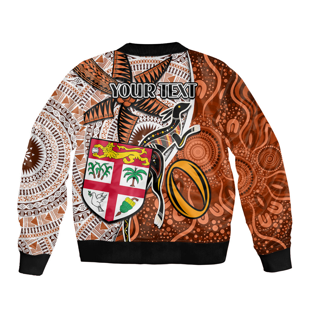 personalised-fiji-australia-rugby-sleeve-zip-bomber-jacket-kangaroo-and-palm-tree-orange-tapa-pattern-mix-aboriginal