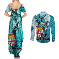 fiji-australia-rugby-couples-matching-summer-maxi-dress-and-long-sleeve-button-shirts-kangaroo-and-palm-tree-blue-tapa-pattern-mix-aboriginal