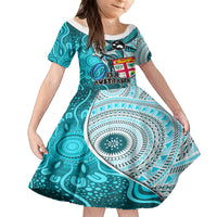 fiji-australia-rugby-kid-short-sleeve-dress-kangaroo-and-palm-tree-blue-tapa-pattern-mix-aboriginal