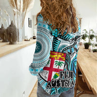 fiji-australia-rugby-women-casual-shirt-kangaroo-and-palm-tree-blue-tapa-pattern-mix-aboriginal