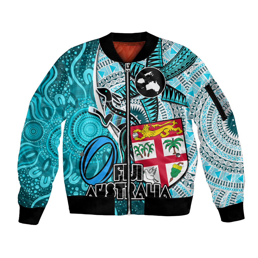 personalised-fiji-australia-rugby-sleeve-zip-bomber-jacket-kangaroo-and-palm-tree-blue-tapa-pattern-mix-aboriginal