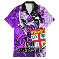 fiji-australia-rugby-family-matching-off-shoulder-short-dress-and-hawaiian-shirt-kangaroo-and-palm-tree-purple-tapa-pattern-mix-aboriginal