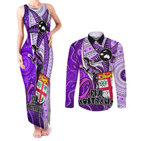 personalised-fiji-australia-rugby-couples-matching-tank-maxi-dress-and-long-sleeve-button-shirts-kangaroo-and-palm-tree-purple-tapa-pattern-mix-aboriginal