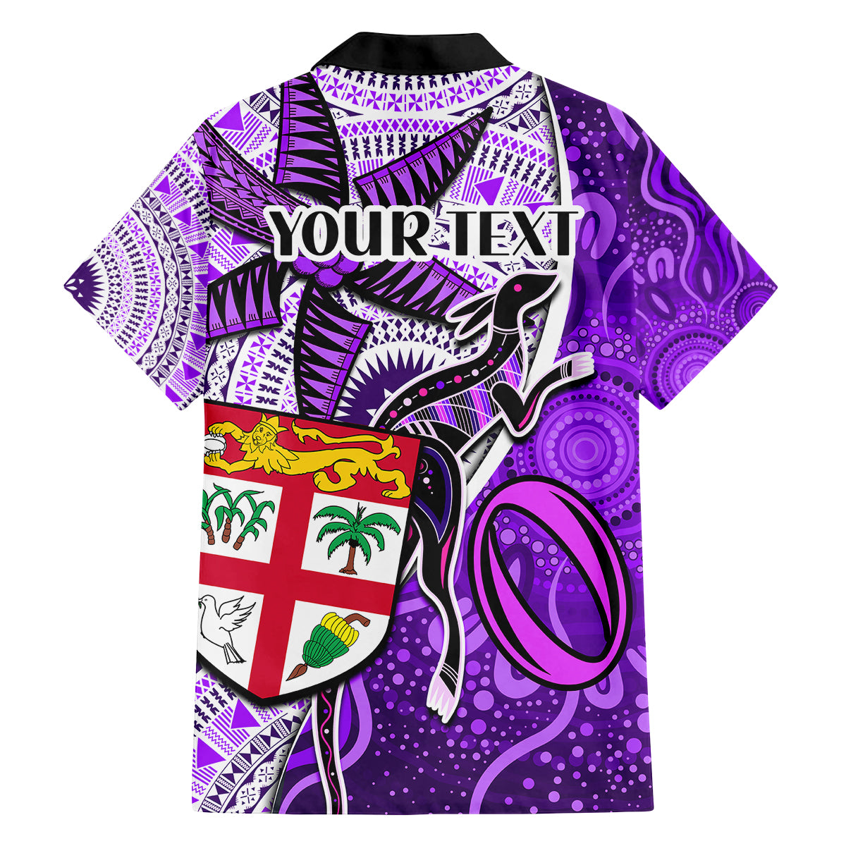 personalised-fiji-australia-rugby-family-matching-off-shoulder-maxi-dress-and-hawaiian-shirt-kangaroo-and-palm-tree-purple-tapa-pattern-mix-aboriginal