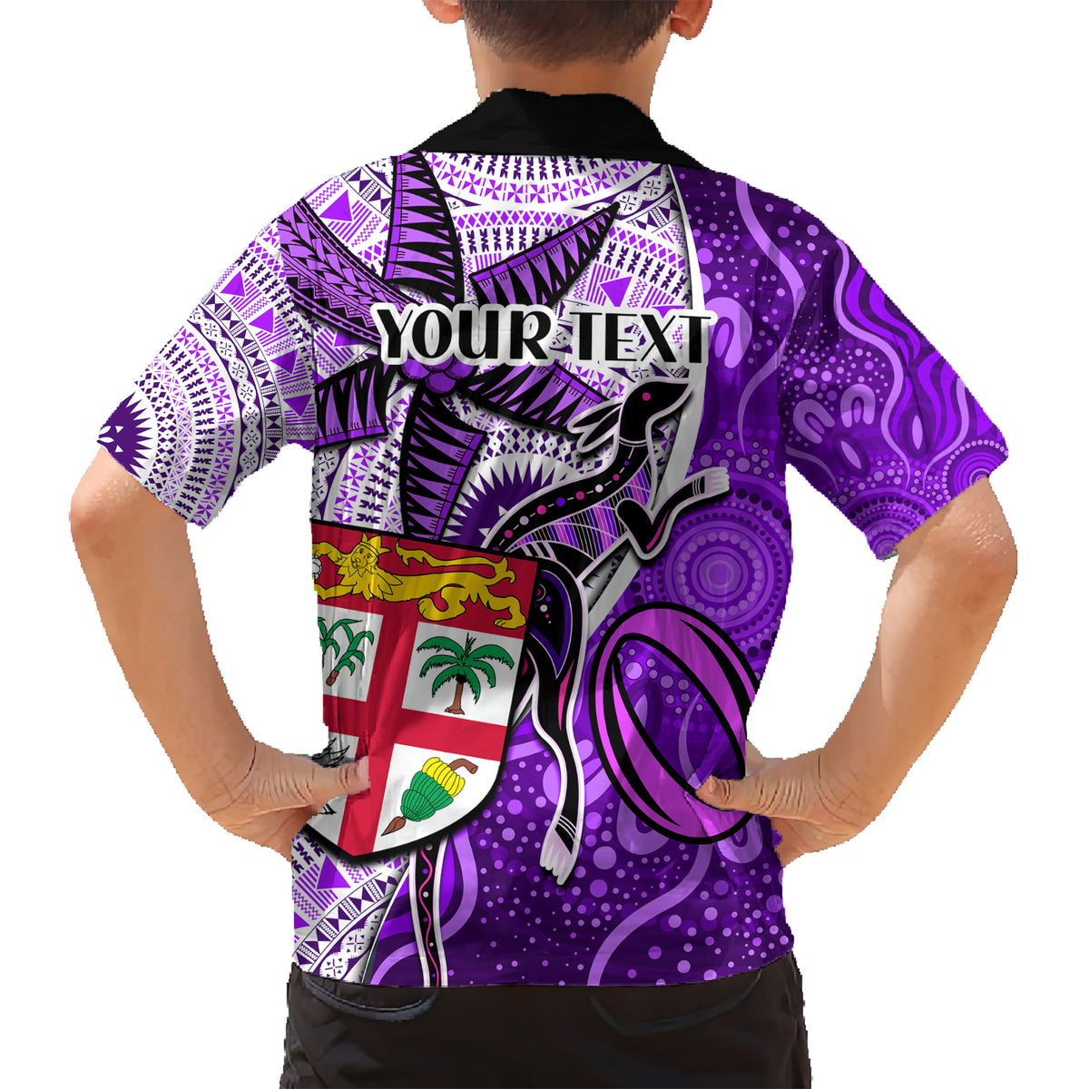 personalised-fiji-australia-rugby-kid-hawaiian-shirt-kangaroo-and-palm-tree-purple-tapa-pattern-mix-aboriginal