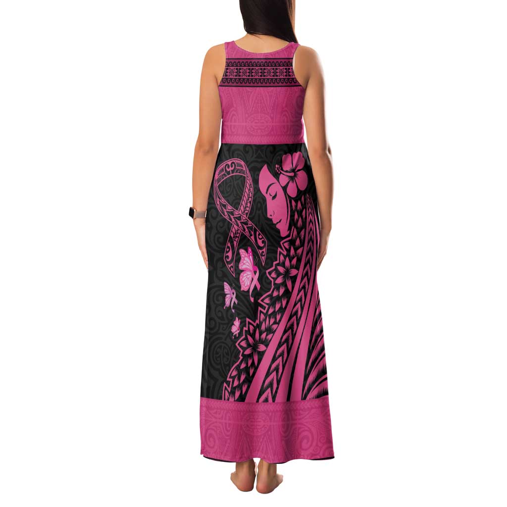 Breast Cancer Awareness Family Matching Tank Maxi Dress and Hawaiian Shirt Think Pink Polynesian Ribbon and Butterfly