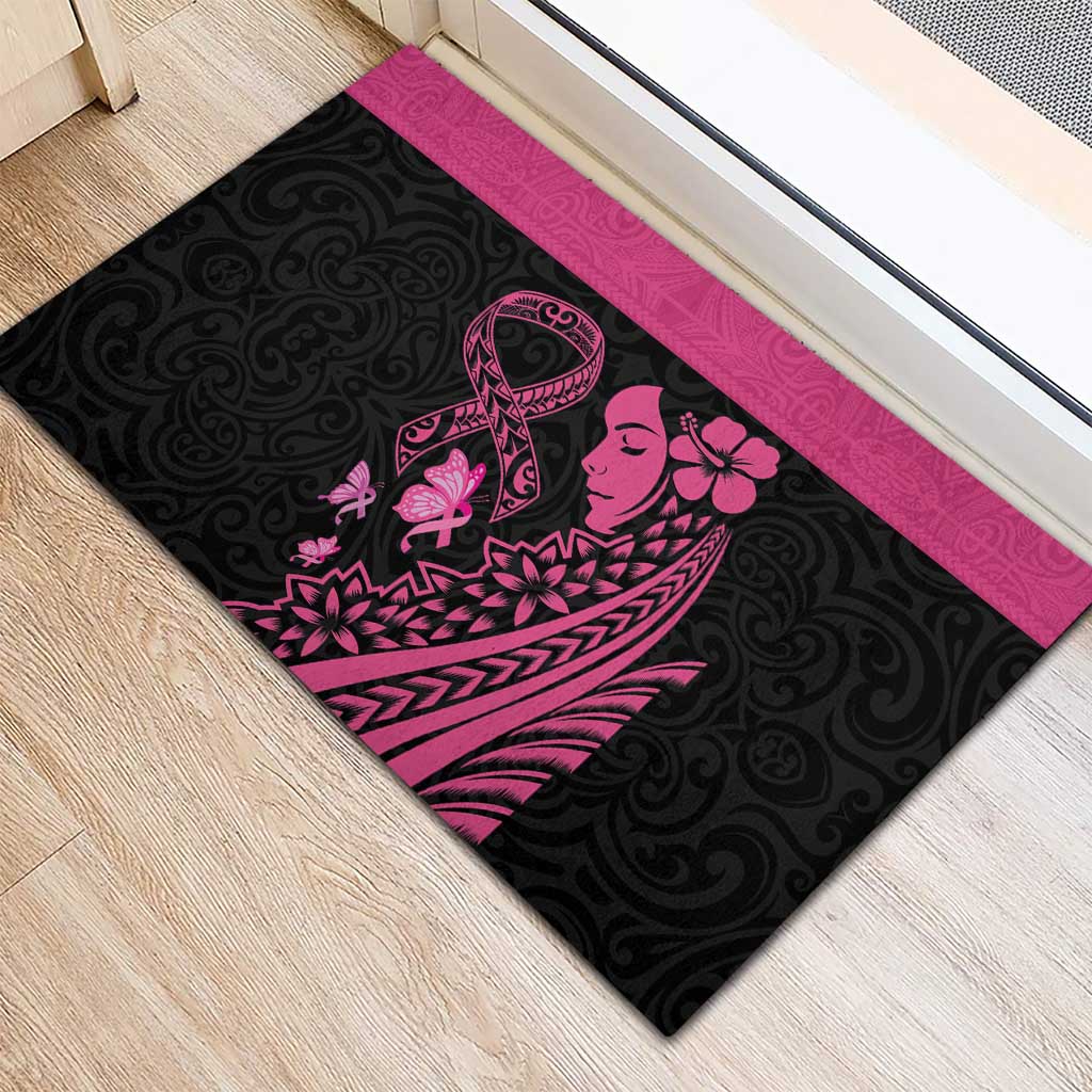 Breast Cancer Awareness Rubber Doormat Think Pink Polynesian Ribbon and Butterfly