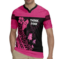 Breast Cancer Awareness Rugby Jersey Think Pink Polynesian Ribbon and Butterfly