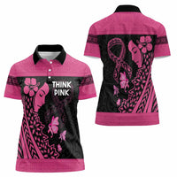 Breast Cancer Awareness Women Polo Shirt Think Pink Polynesian Ribbon and Butterfly