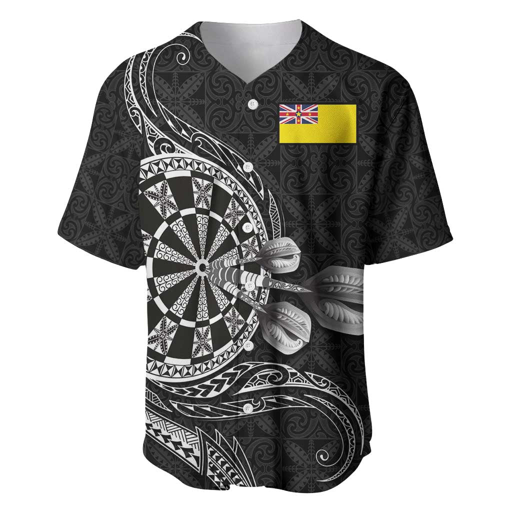 Personalised Niue Darts Masters Baseball Jersey Tribal Hiapo Dartboard - Polynesian Pride