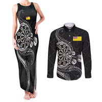 Personalised Niue Darts Masters Couples Matching Tank Maxi Dress and Long Sleeve Button Shirt Tribal Hiapo Dartboard - Polynesian Pride