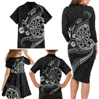 Personalised Niue Darts Masters Family Matching Long Sleeve Bodycon Dress and Hawaiian Shirt Tribal Hiapo Dartboard - Polynesian Pride