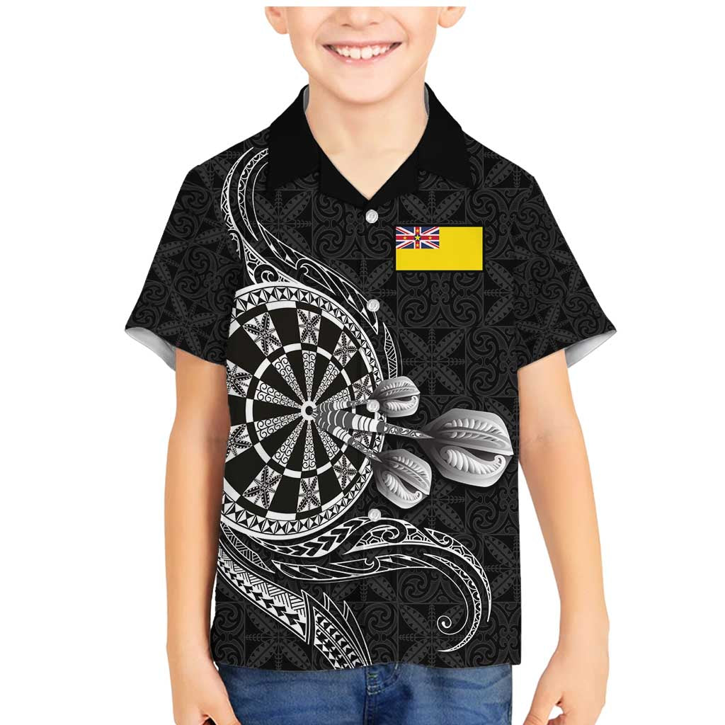 Personalised Niue Darts Masters Family Matching Mermaid Dress and Hawaiian Shirt Tribal Hiapo Dartboard - Polynesian Pride