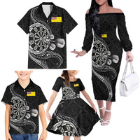 Personalised Niue Darts Masters Family Matching Off The Shoulder Long Sleeve Dress and Hawaiian Shirt Tribal Hiapo Dartboard - Polynesian Pride