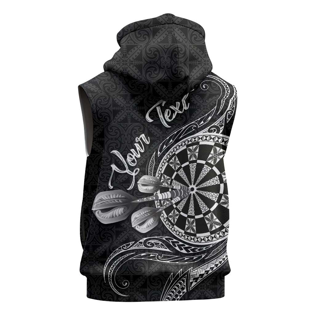 Personalised Niue Darts Masters Sleeveless Zip Hoodie Tribal Hiapo Dartboard - Polynesian Pride