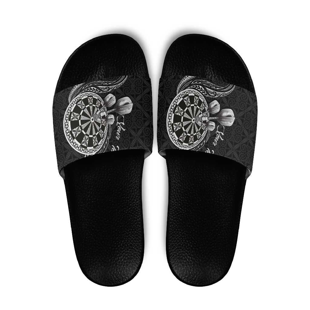 Personalised Niue Darts Masters Slide Sandals Tribal Hiapo Dartboard - Polynesian Pride