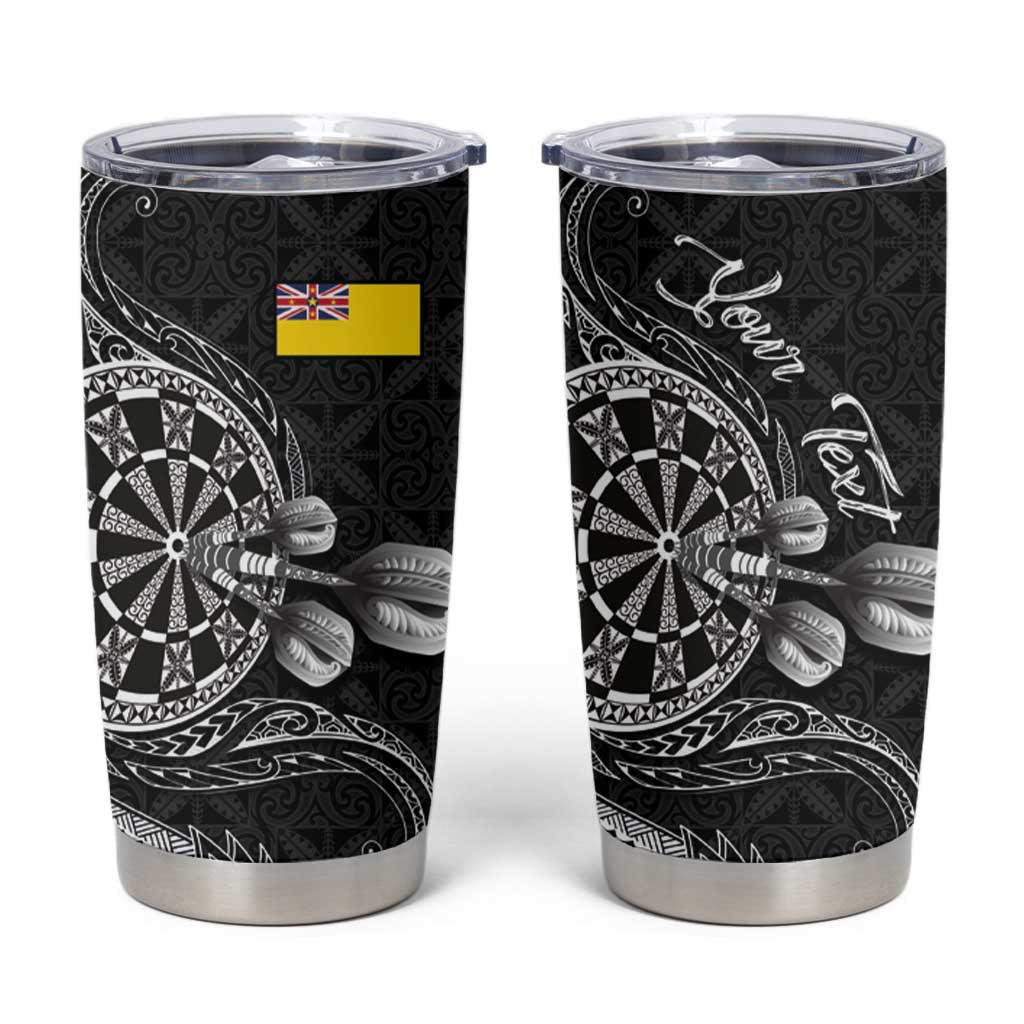 Personalised Niue Darts Masters Tumbler Cup Tribal Hiapo Dartboard - Polynesian Pride