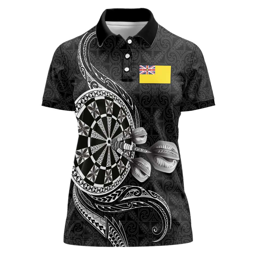 Personalised Niue Darts Masters Women Polo Shirt Tribal Hiapo Dartboard - Polynesian Pride