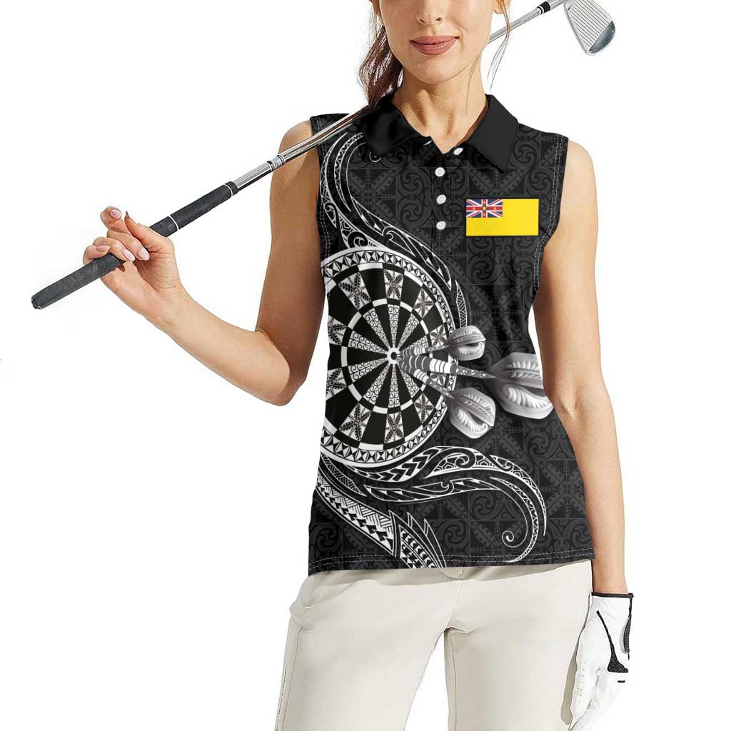 Personalised Niue Darts Masters Women Sleeveless Polo Shirt Tribal Hiapo Dartboard LT03 - Polynesian Pride
