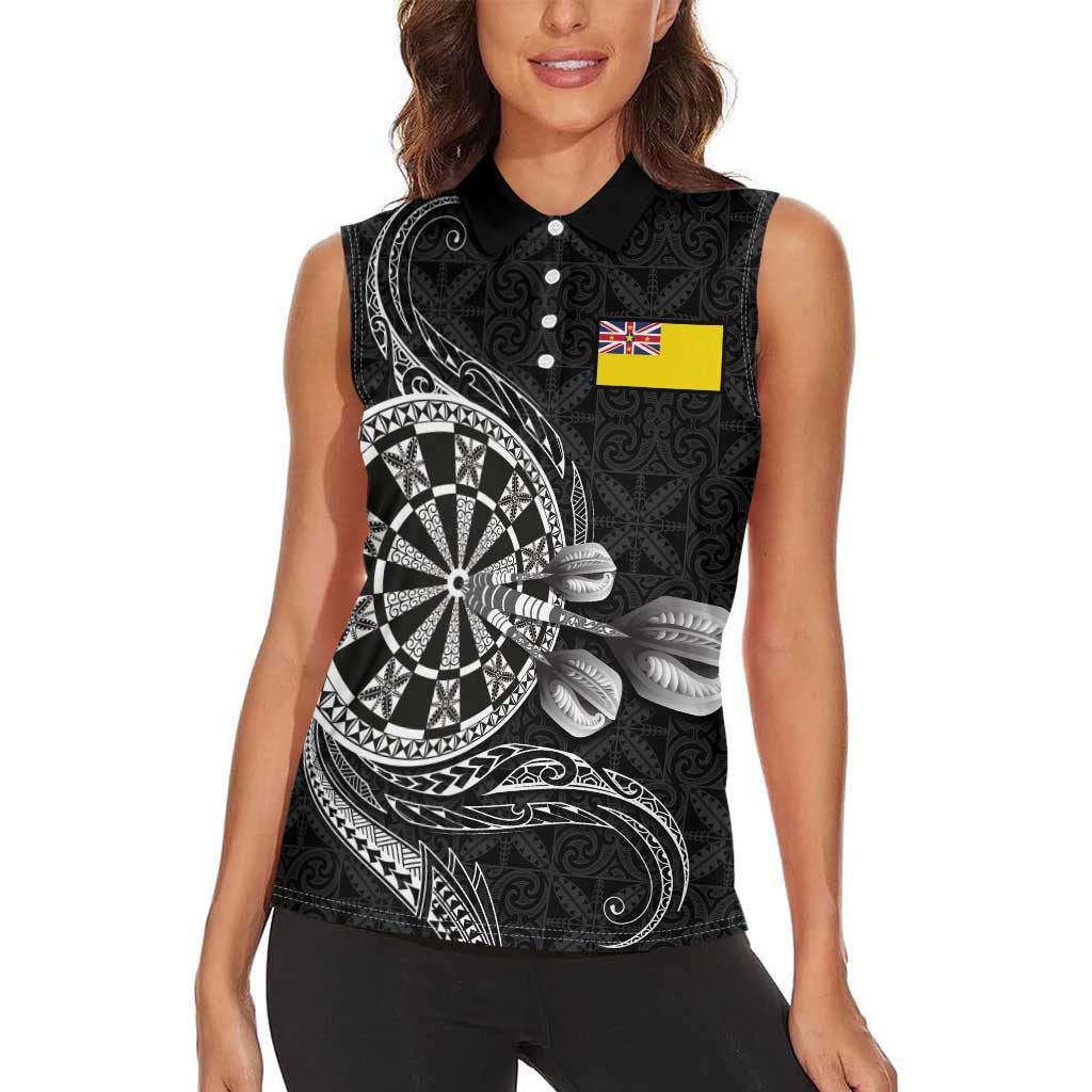 Personalised Niue Darts Masters Women Sleeveless Polo Shirt Tribal Hiapo Dartboard LT03 - Polynesian Pride