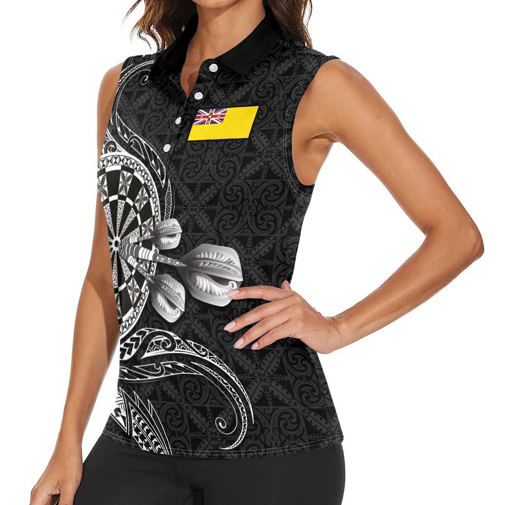 Personalised Niue Darts Masters Women Sleeveless Polo Shirt Tribal Hiapo Dartboard LT03 - Polynesian Pride