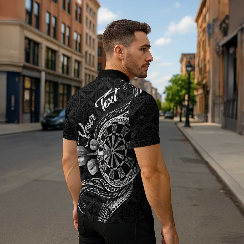 Personalised Niue Darts Masters Zipper Polo Shirt Tribal Hiapo Dartboard - Polynesian Pride