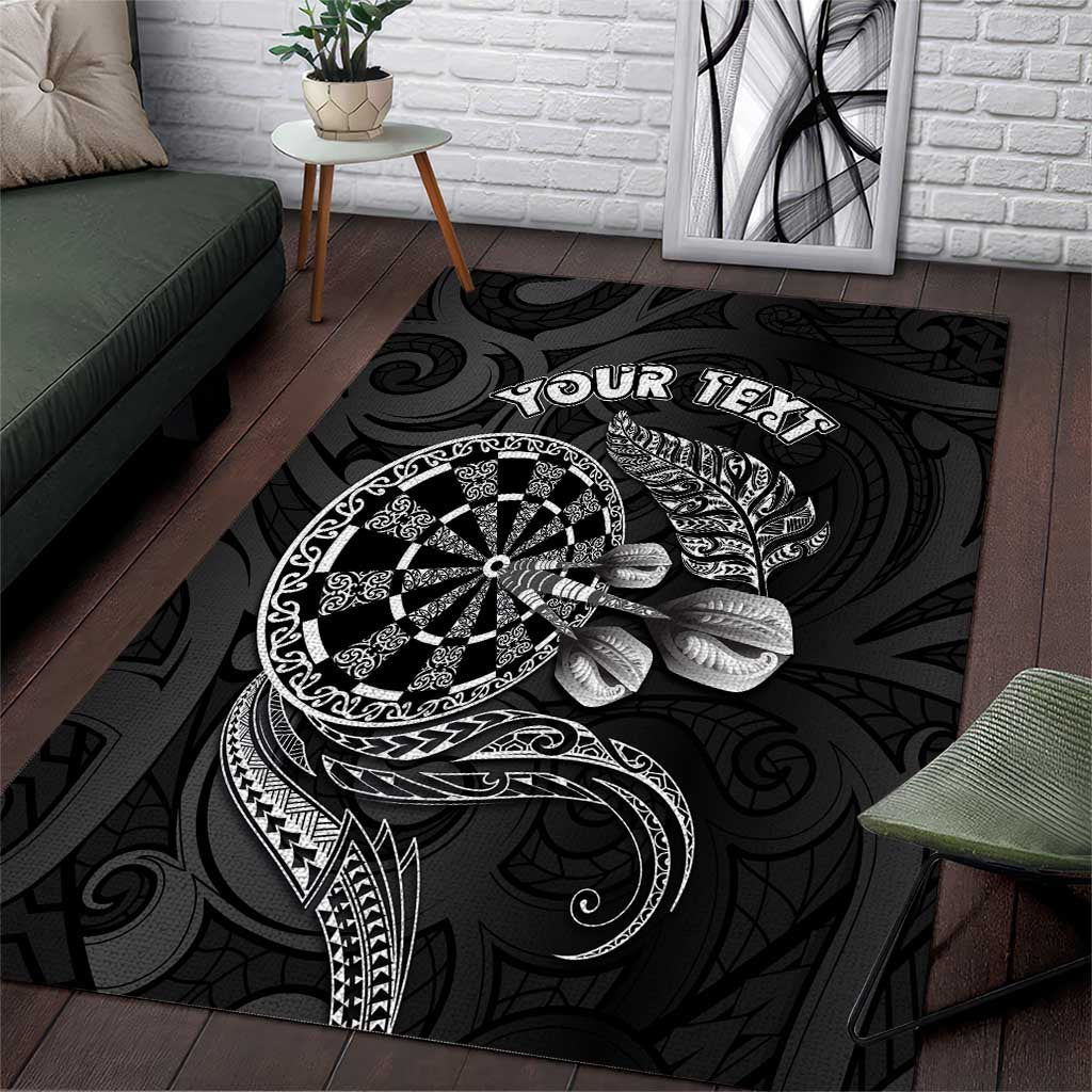 Personalised New Zealand Aotearoa Darts Masters Area Rug Tribal Silver Fern and Ta Moko Dartboard - Polynesian Pride