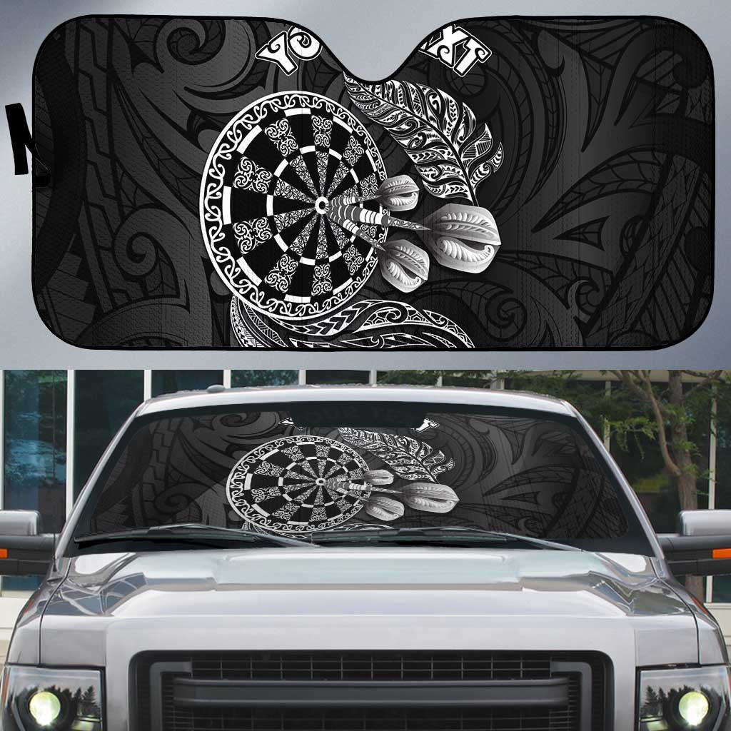 Personalised New Zealand Aotearoa Darts Masters Auto Sun Shade Tribal Silver Fern and Ta Moko Dartboard - Polynesian Pride