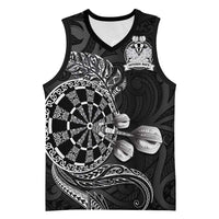 Personalised New Zealand Aotearoa Darts Masters Basketball Jersey Tribal Silver Fern and Ta Moko Dartboard - Polynesian Pride