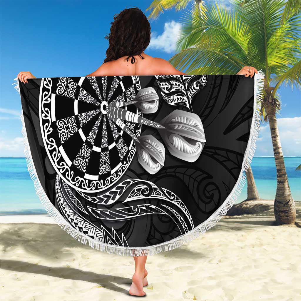 Personalised New Zealand Aotearoa Darts Masters Beach Blanket Tribal Silver Fern and Ta Moko Dartboard - Polynesian Pride