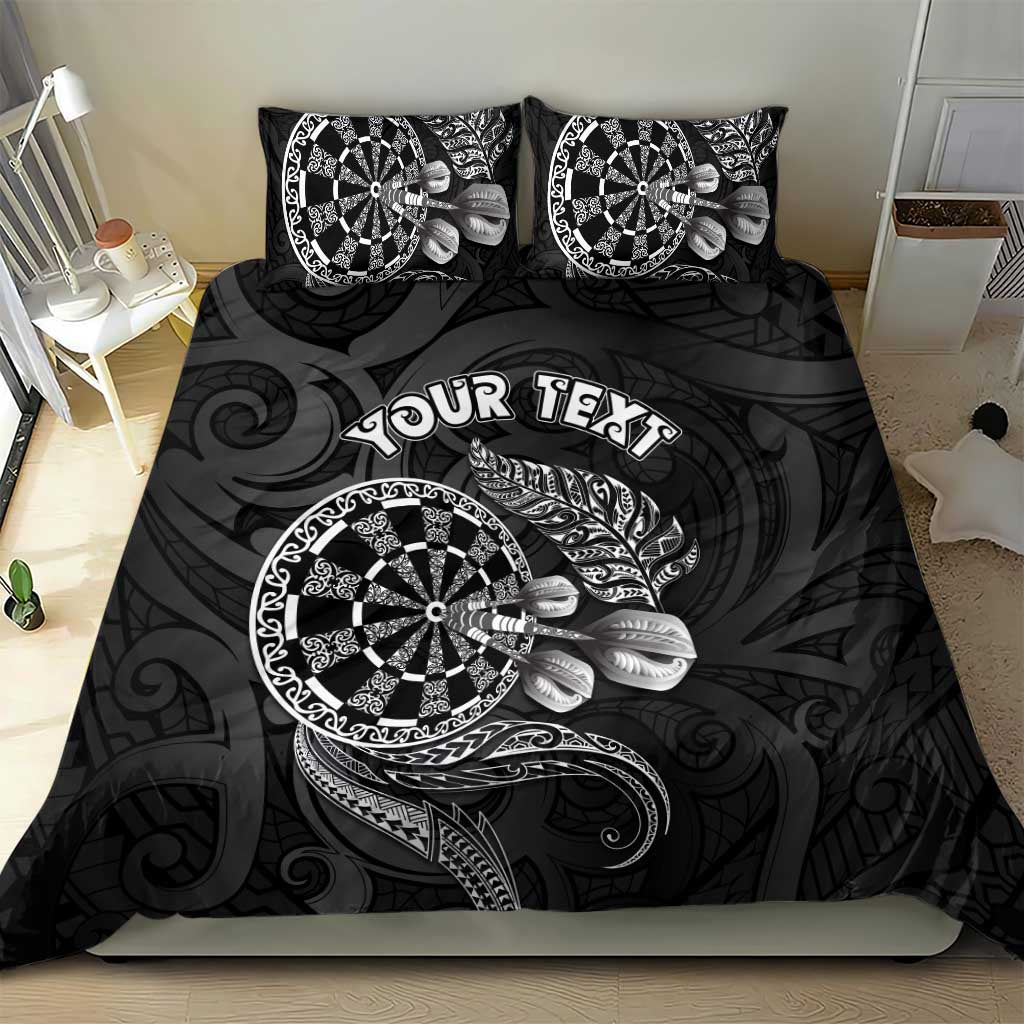 Personalised New Zealand Aotearoa Darts Masters Bedding Set Tribal Silver Fern and Ta Moko Dartboard - Polynesian Pride