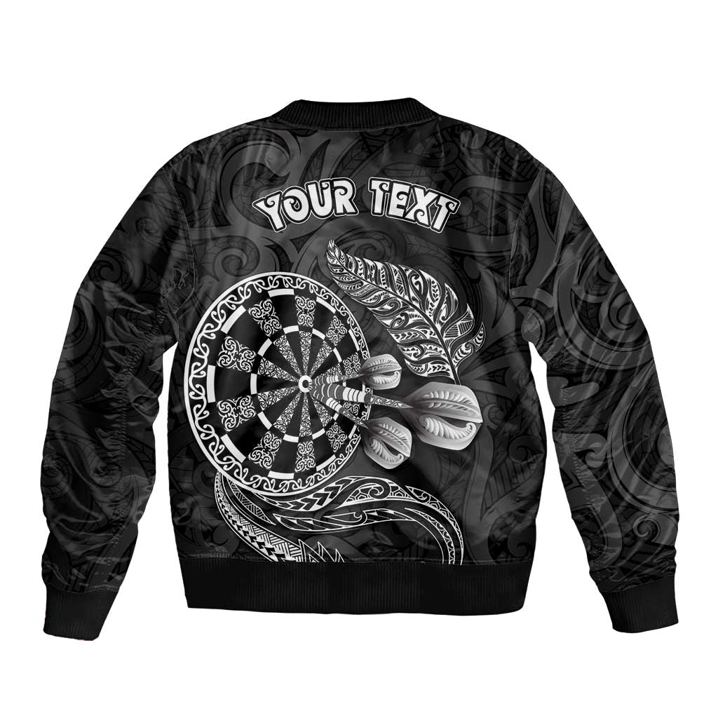 Personalised New Zealand Aotearoa Darts Masters Bomber Jacket Tribal Silver Fern and Ta Moko Dartboard - Polynesian Pride