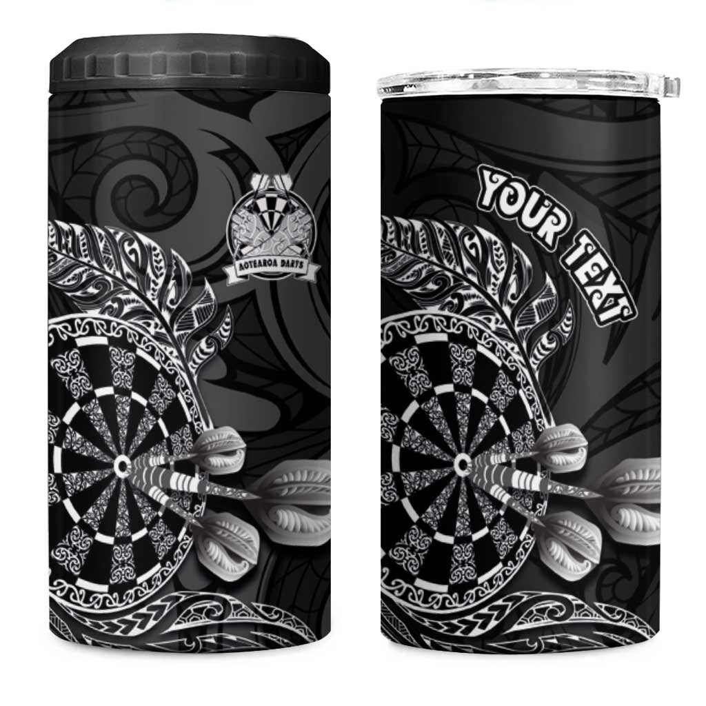 Personalised New Zealand Aotearoa Darts Masters 4 in 1 Can Cooler Tumbler Tribal Silver Fern and Ta Moko Dartboard - Polynesian Pride