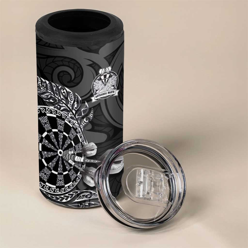 Personalised New Zealand Aotearoa Darts Masters 4 in 1 Can Cooler Tumbler Tribal Silver Fern and Ta Moko Dartboard - Polynesian Pride