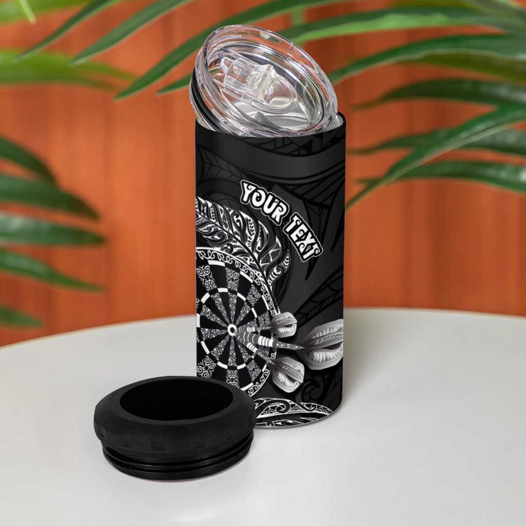 Personalised New Zealand Aotearoa Darts Masters 4 in 1 Can Cooler Tumbler Tribal Silver Fern and Ta Moko Dartboard - Polynesian Pride
